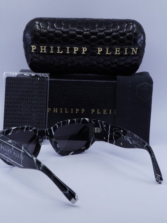 Philipp Plein SPP066M 0Z21 Geometric Sunglasses – Marbled Black / Grey main image 8